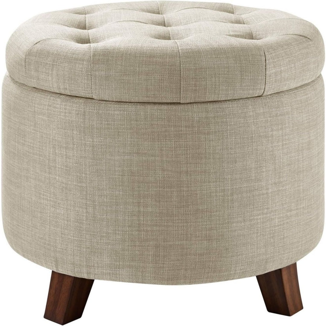 Arredo contemporaneo ottomane in legno con contenitore beige