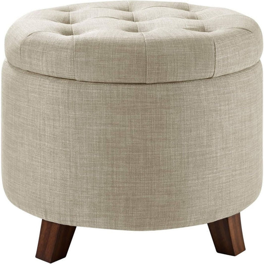 Arredo contemporaneo ottomane in legno con contenitore beige